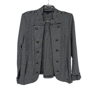Tommy Hilfiger Military Nautical Blazer Jacket Womens M Navy White Stripe Preppy